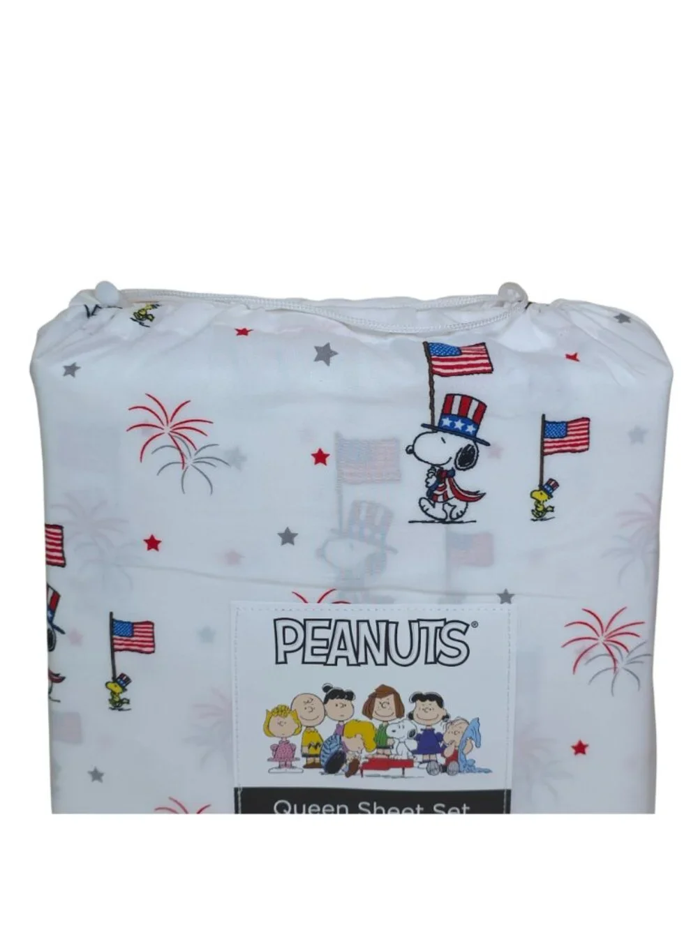 Peanuts 4th of July Queen Sheet Set By Berkshire Snoopy & Woodstock USA Flags
